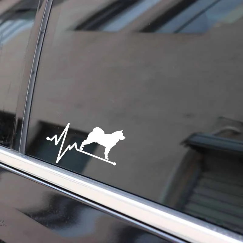 YJZT 14.5CM*10.6CM Akita Lifeline Dog Heartbeat Vinyl Black/Silver  Car Stickers C22-1143