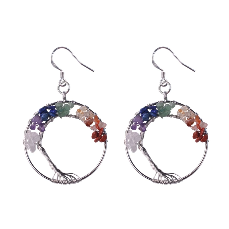 2019 Fashion Natural Stones 7 Chimera Life Tree Earrings 925   Women's Jewelry