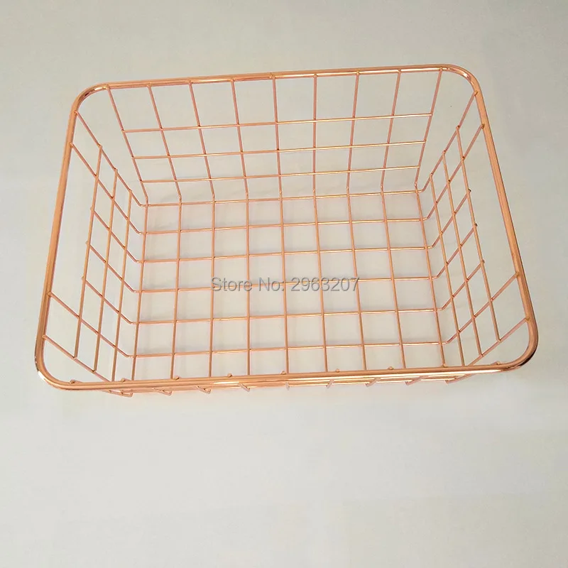 20pcs Girl Desktop Multi Function Grid Basket Nordic Elegant Rose Gold Wire Net Baskets Metal Display Rack Basket