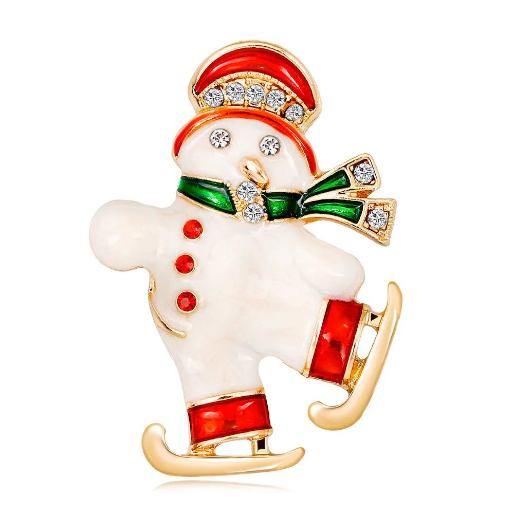 100pcs Wholesale fashion gold plated Christmas gift snowman enamel rhinestone brooch pin for party