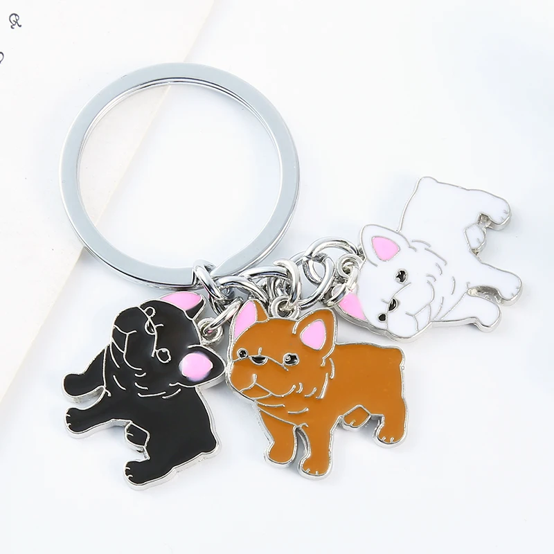 DIY Chow Chow Bulldog Pet Keychain Dog charm Tag Key Keychains Woman Fashion Jewelry Car Key Ring Wholesale Metal Key Chain gift