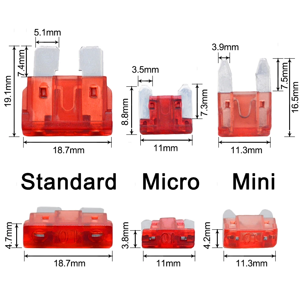 10PCS/lot Mini Micro Standard Auto Car Fuses 2A 3A 5A 7.5A 10A 15A 20A 25A 30A 35A 40A