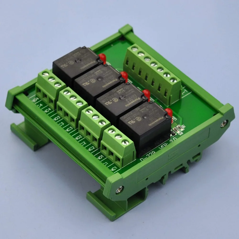 Electronics-Salon DIN Rail Mount 4 SPDT 10Amp Power Relay Interface Module, DC 5V Version.