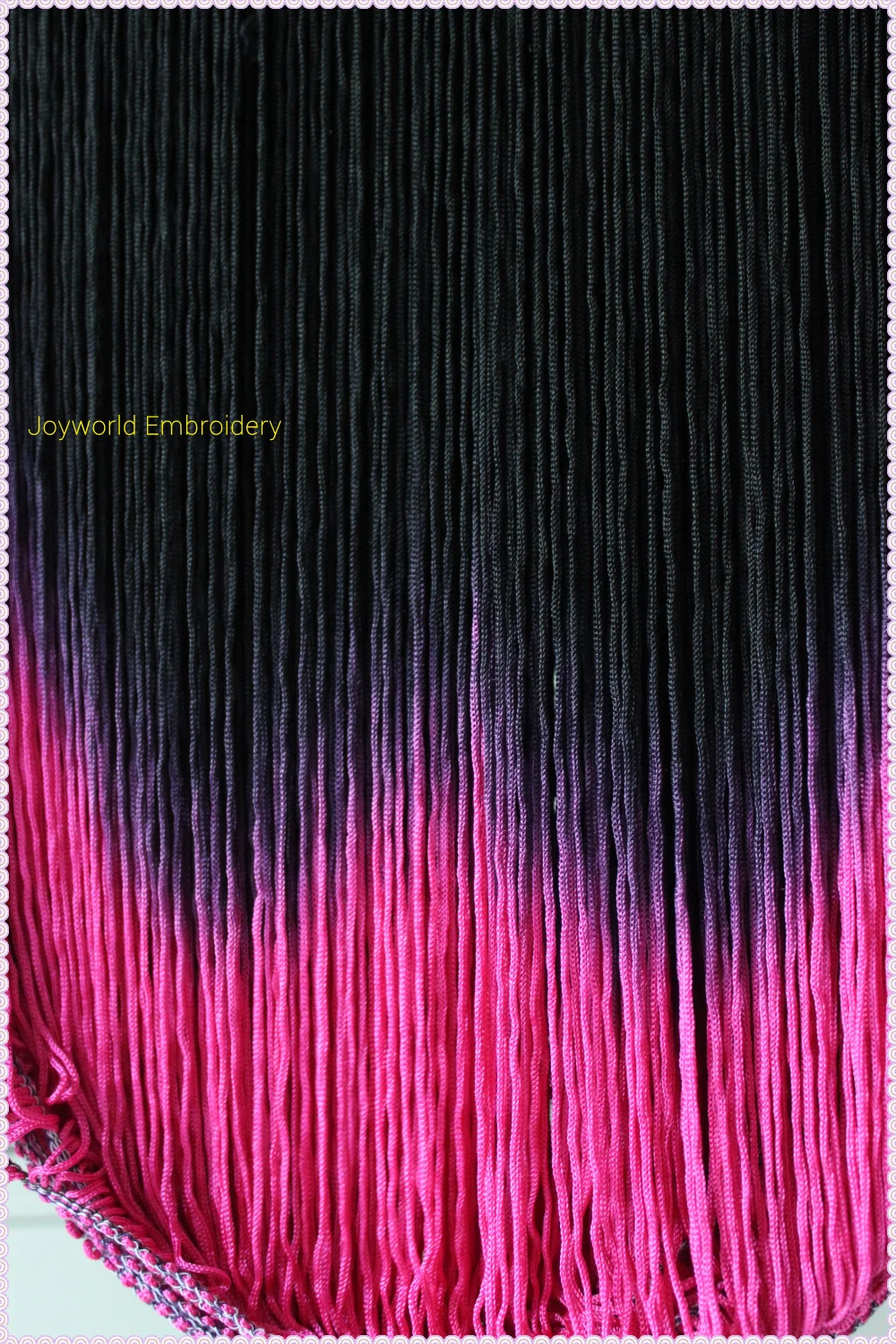 10 Yds Latin Fringe Dip Dye Ombre Tassel Soft Rayon Latin Macrame Dance Dress Trimming Samba Skirt Tassel Pink/Black 25CM