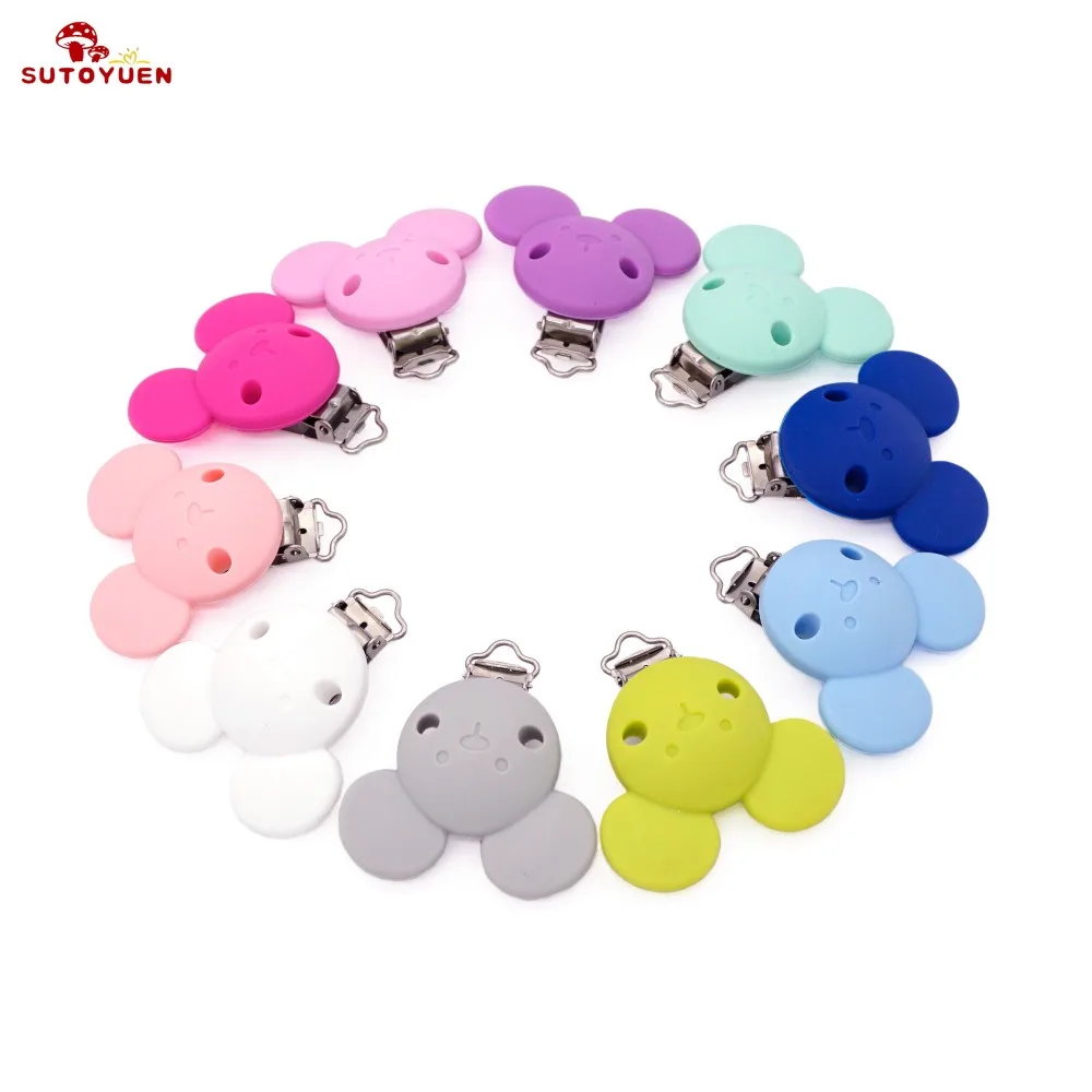 

Sutoyuen 20pcs Pacifier Clip Cartoon Animals Mickey BPA Free Silicone Teethers DIY Nursing Soother Suspender Clips Holder