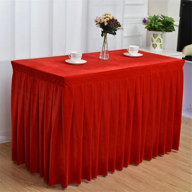 100% Polyester One Piece Pleated Flannel Hotel Table Skirt With Table Cloth Table Cover Wedding Party Banquet Decor