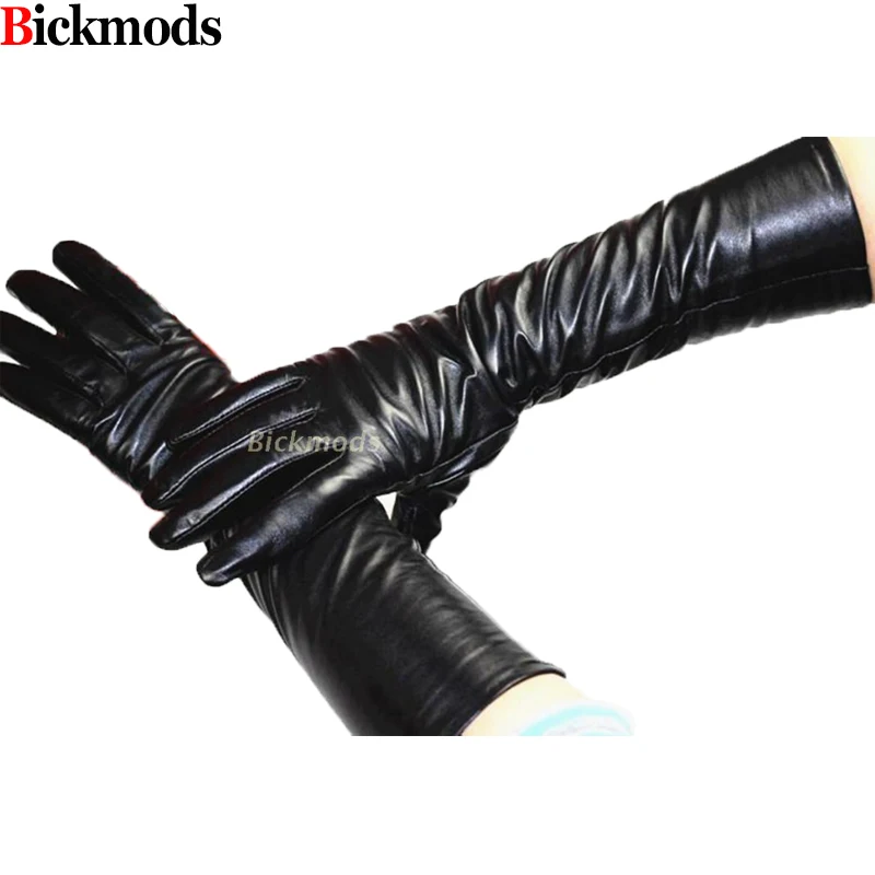 Eldiven Guantes New 38cm Long Lady Leather Gloves Button Style Straight Sheepskin Velvet Lining Warm Autumn And Winter