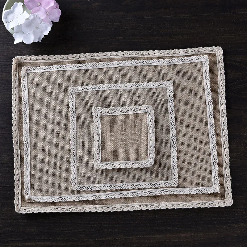 100pcs Jute Linen Square Table Mat Cup Coaster Table Accessory For Wedding Party Home Decoration 4 Different Sizes ZA6184