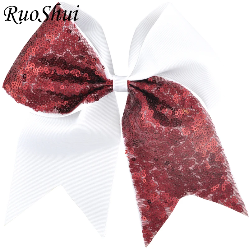 7 inch Girls Large Hair Bow Colorful Sequin Cheerleading Bow Alligator Clips Grosgrain Ribbon Children Hair Accessories
