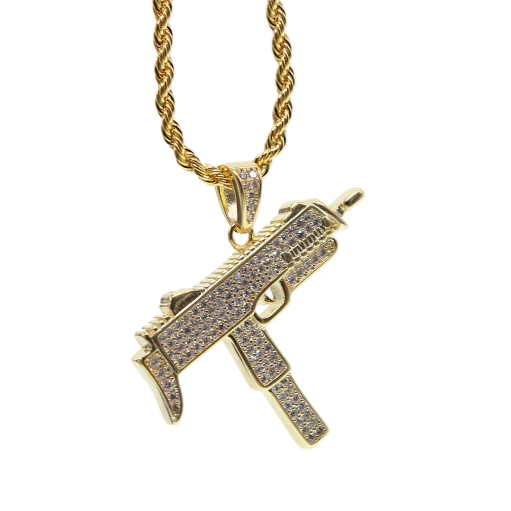 High quality Mens Boys Necklaces Hand Pistol Gun Pendant Necklace Men Gold color Hip Hop colar Jewelry 60cm chain