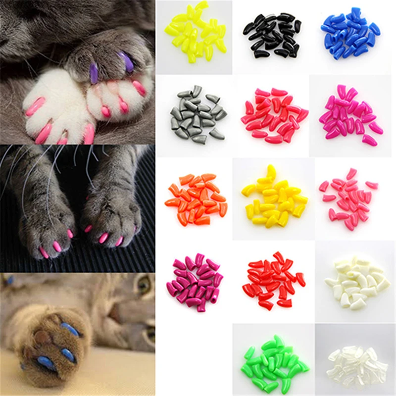 Colorful Soft Rubber 20 Pcs/Pack Dogs Cats Kitten Paw Control Claws Care Supplies Nail Caps Cover To Protect Children From Harm