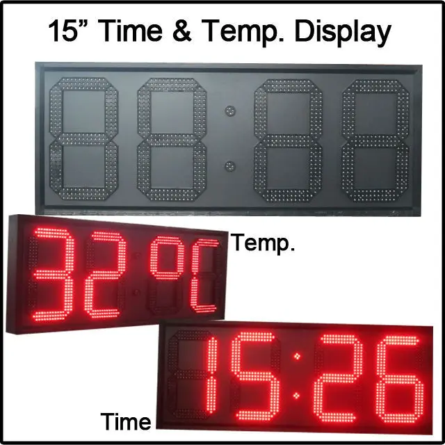 

15" red color,temperature,time,led clock,led module,7 segment of the modules, semi-outdoor LED SIGNS