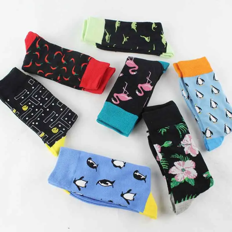 Harajuku Colorful Happy Funny Chili banana Long Warm Dress Socks for Male Wedding Christmas Gift Combed Cotton Men's Socks