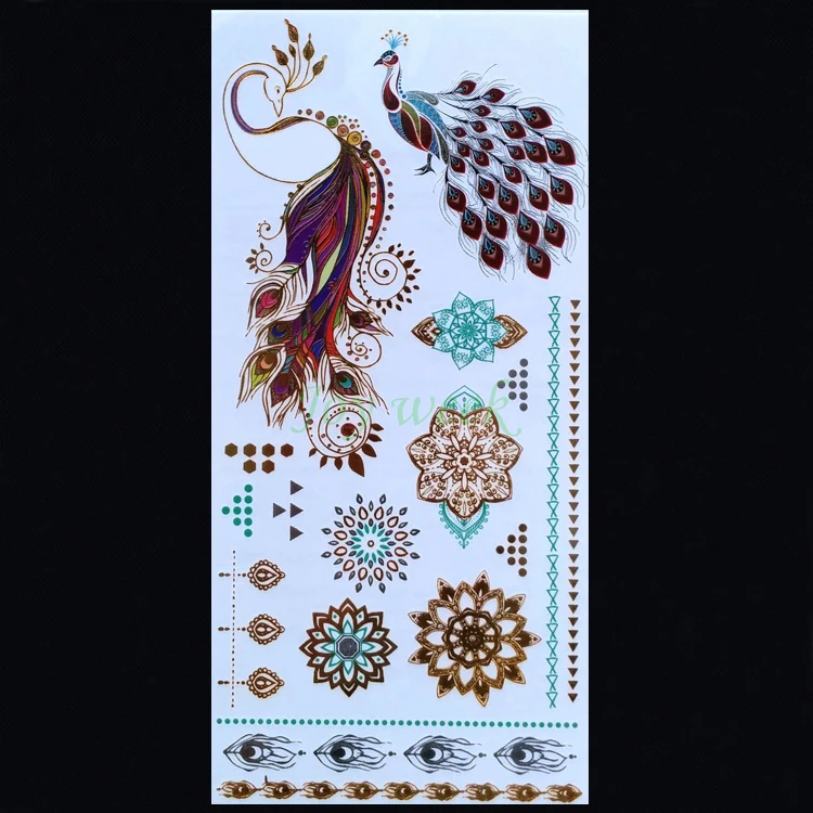 Waterproof Temporary gold tattoo Sticker phoenix mandala tatto stickers flash tatoo fake tattoos for women