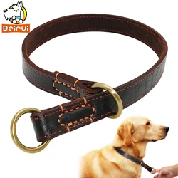 Durable Slip Real Leather Dog Collars Medium Large Dogs Choke Training Collar for Labrador German Shepherd Pet Black Brown