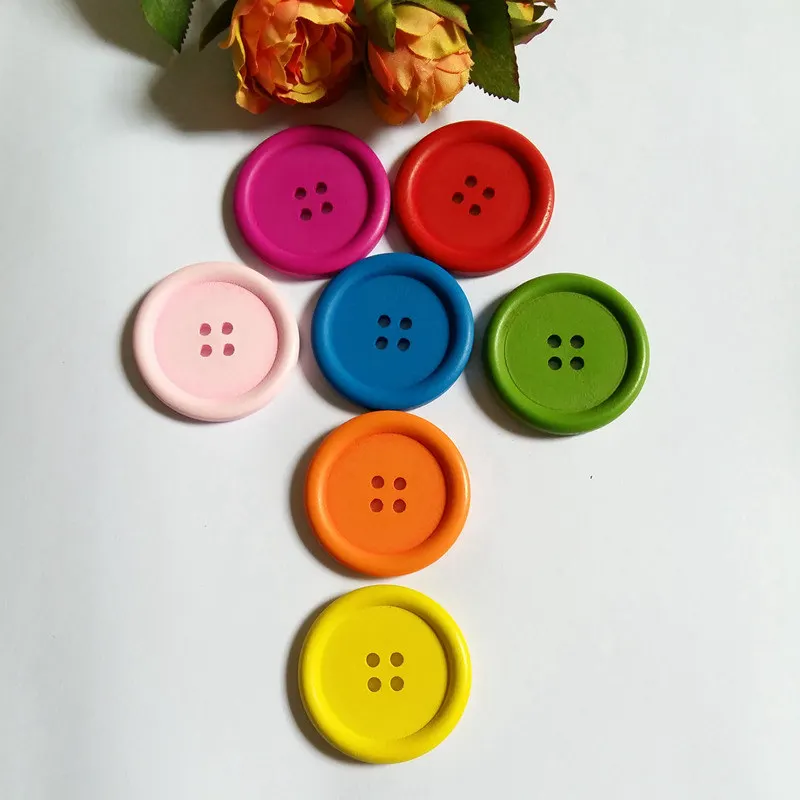 10pcs/lot  40mm 4 Holes Big wooden buttons garment accessories Sewing Buttons for crafts Scrapbooking decorative buttons