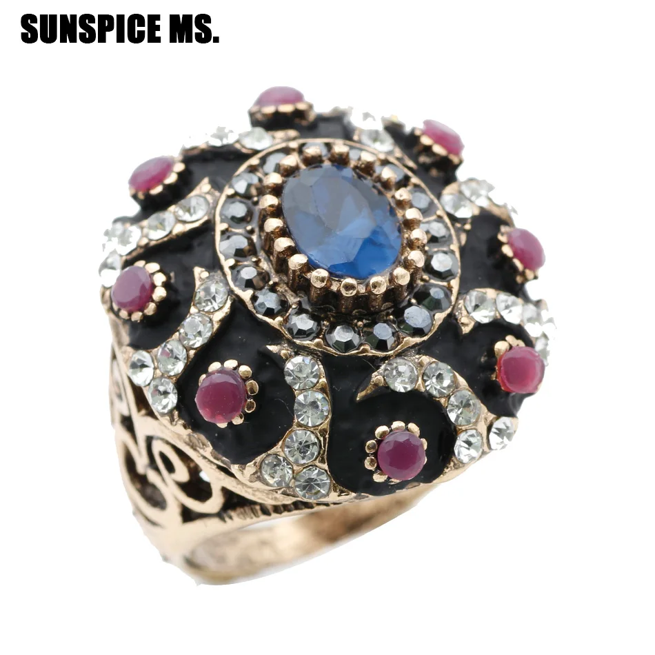 SUNSPICE MS.  Turkish Antique Rings For Women Gold Color Vintage Wedding Bands Ring Sets Engagement Indian Jewelry Crystal Gift