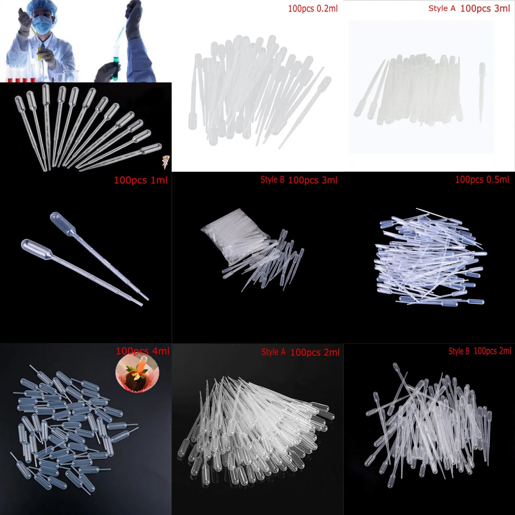 100PCS Practical 0.2ml Transparent Pipettes Disposable safe Plastic Eye Dropper Transfer Graduated Pipettes Educational Supplies