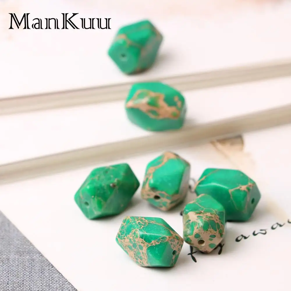 Mankuu 10*14mm Irregular Green Jaspers Beads Factory Price Sea Sediment Jaspers Natural Stone Beads For Jewelry Making 5pcs/Lot