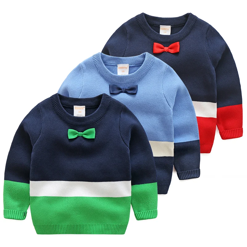 

Boys Sweater 2024 Autumn Winter 2 3 4 6 8 10 Years O-Neck Knitted School Bow Striped Mixcolor Long Sleeve Baby Kids Boys Sweater