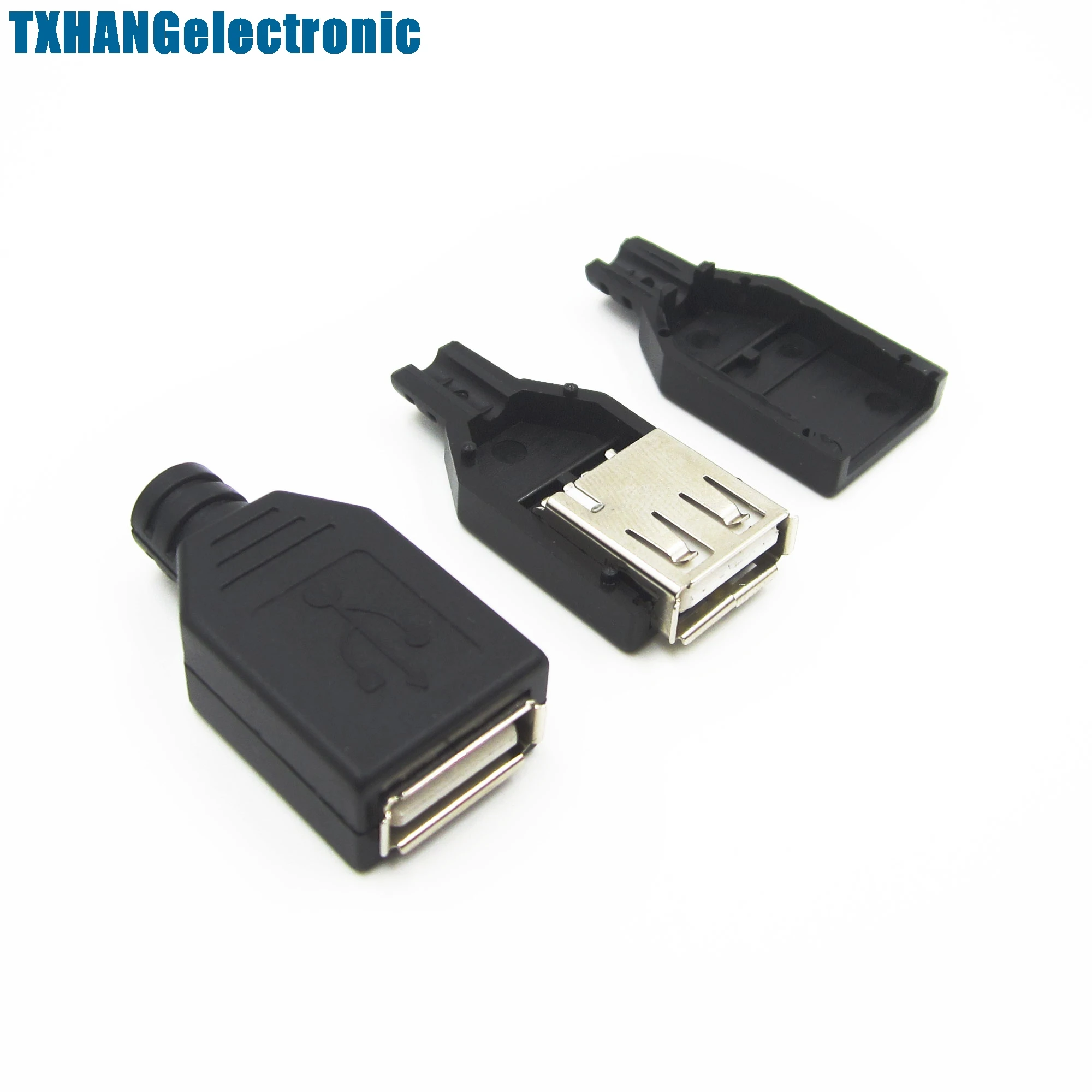 5Pcs USB2.0 Type-A Plug 4-pin female Adapter Contor jack&Black Plastic Cover