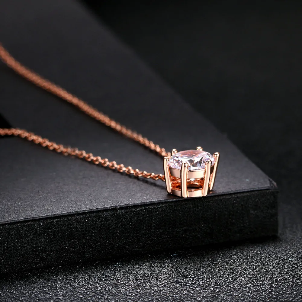 Double Fair Brand Simple OL Style 6 Claw Cubic Zirconia Necklaces Pendants Rose Gold Color Chain Jewelry Gift For Women DFN431