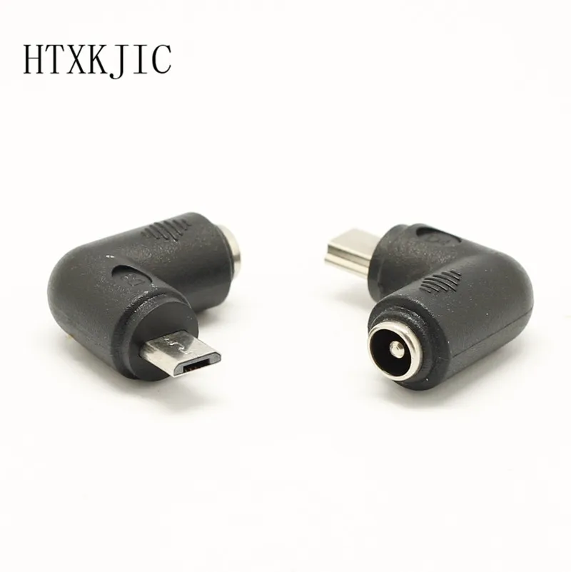 Conector de CC de 5,5x2,1mm a Micro USB B 5P, adaptador de corriente macho de ángulo recto para teléfonos Samsung y otros