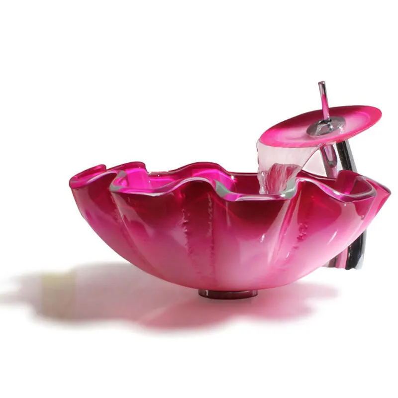 Toughened Glass Washbasin Art oval Washing Basin pink flower shape vessel Tempered glass sink