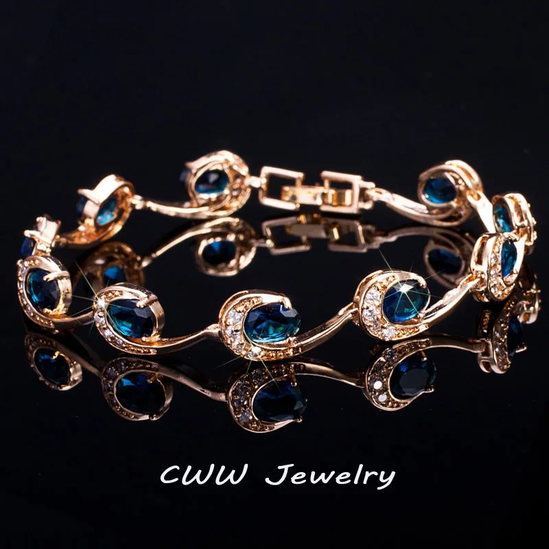 CWWZircons 7 Color Options Yellow Gold Color Black Purple Red Pink Blue CZ Crystal Women Bracelets with Zircon Stones CB160