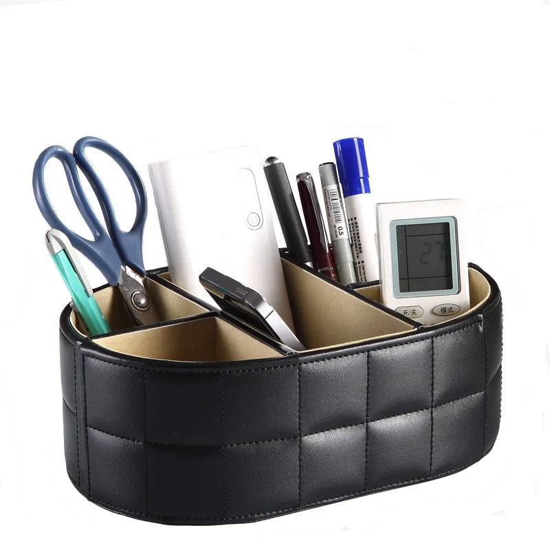 

5-Slot PU Leather Pen Pencils Holder Remote Control Case Box Business Card Stand Desk Organizer Office Table