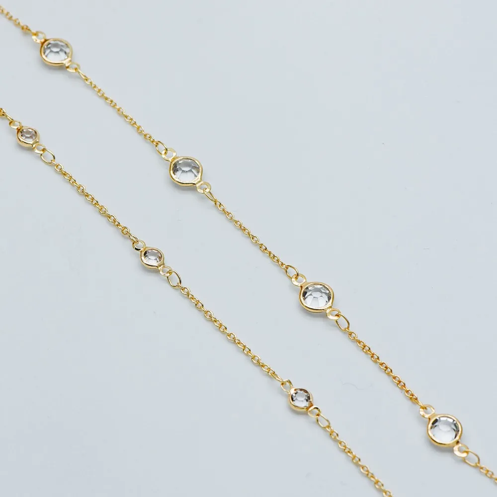 

Gold Plated Brass Crystal Beaded Chains, 4.5/ 7mm Round Coin Glass Beads, Lead Nickel Free (#LK-147)/ 1 Meter=3.3 Ft