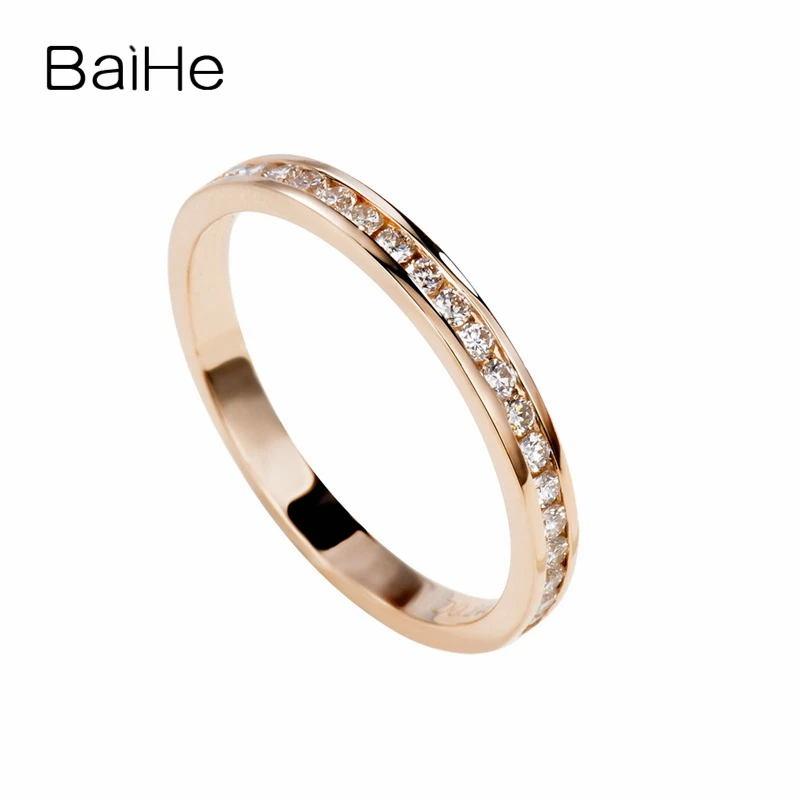 

BAIHE Solid 14K Rose Gold H/SI Natural Diamond Ring Lady Men Wedding Band Trendy Engagement Fine Jewelry Making ナチュラルダイヤモンドリング