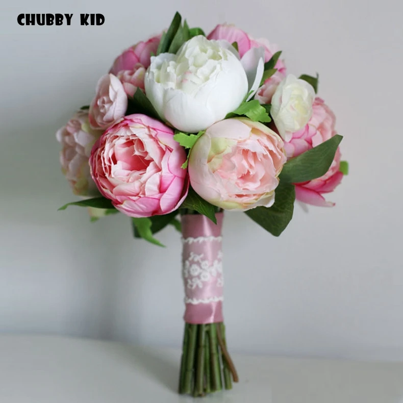 Brand new Artificial peony flowers wedding Bridal bouquet Pink color Romantic Wedding bouquet ramo de boda de mariage da sposa