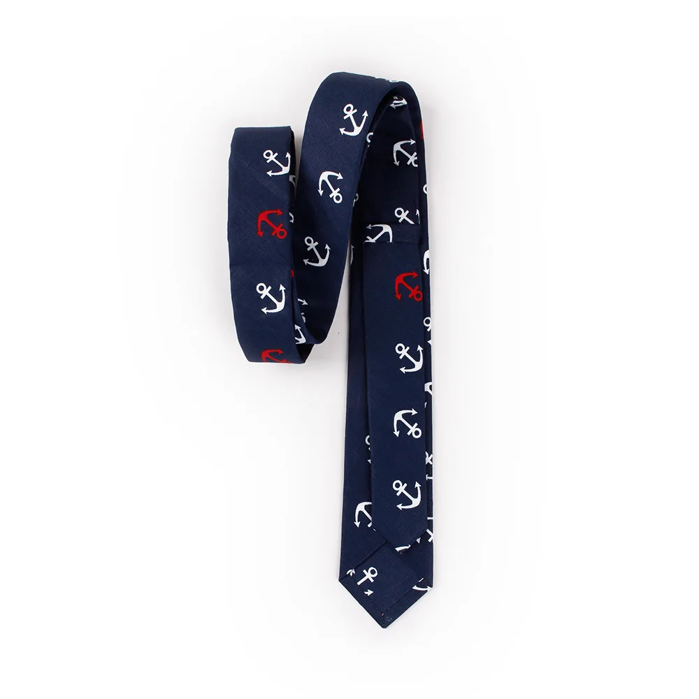Fashion Anchor Tie Men\'s Cotton Slim Necktie for Suits Wedding Party Grooms Ties for Men Navy Blue Men Narrow Brand Gravatas