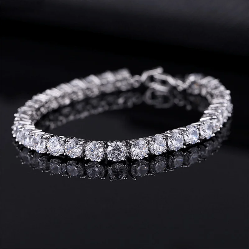 Luxury 4mm Cubic Zirconia Tennis Bracelets Iced Out Chain Crystal Wedding Bracelet For Women Men Gold Silver Color Bracelet