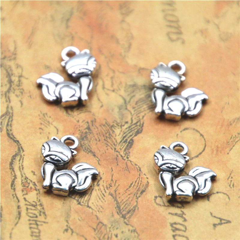 25pcs/lot fox charm Antique Tibetan silver tone enchanting fox animal Charms Pendant 15x11mm