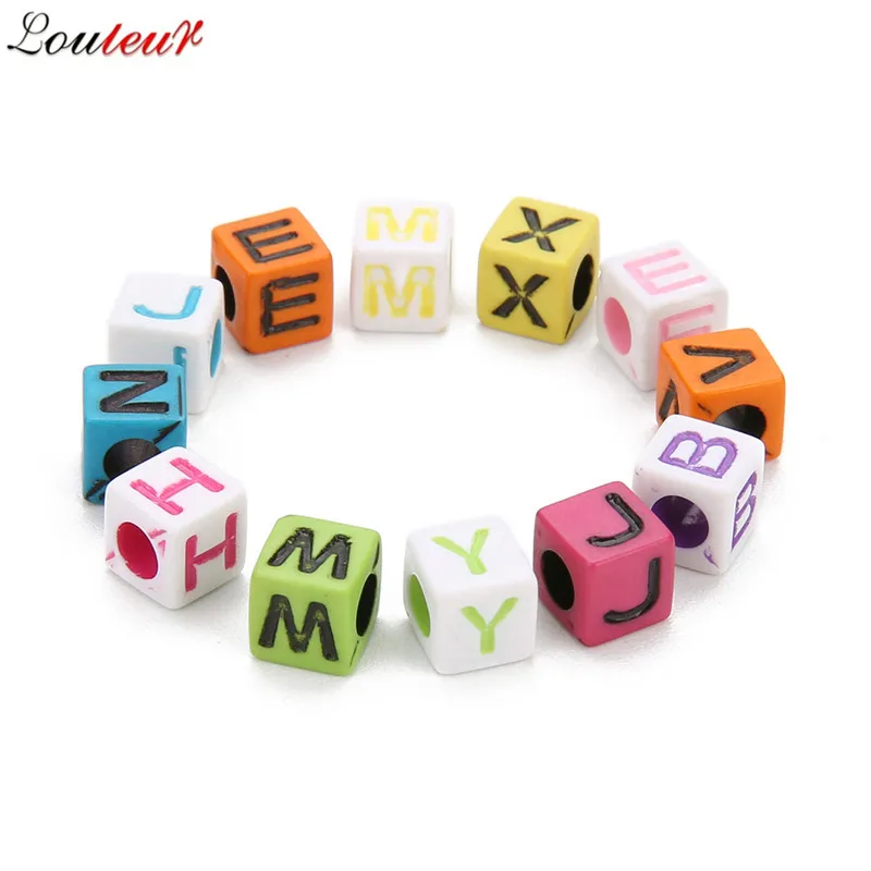 LOULEUR 100pcs/lot 6/7/10mm Handmade Square Alphabet Letter Acrylic Colorful Beads For Diy Bracelet Necklace Jewelry Making