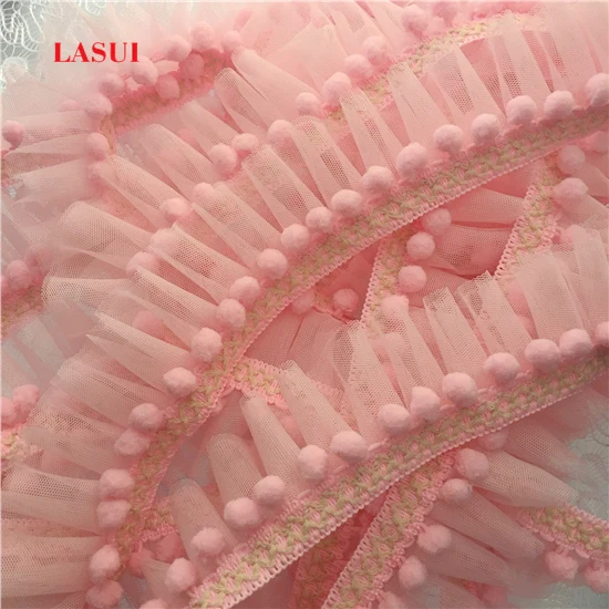 LASUI 3 meters =1 lot diy 5 colors Plush ball lace trim mesh 3D Clothes curtains mantle bed doll skirt lace accessorie 0187