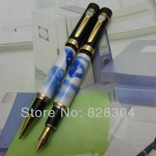 2Pcs Wholesale Jin Hao feel heavy medium nib fountain pen blue and white pattern  Shipping