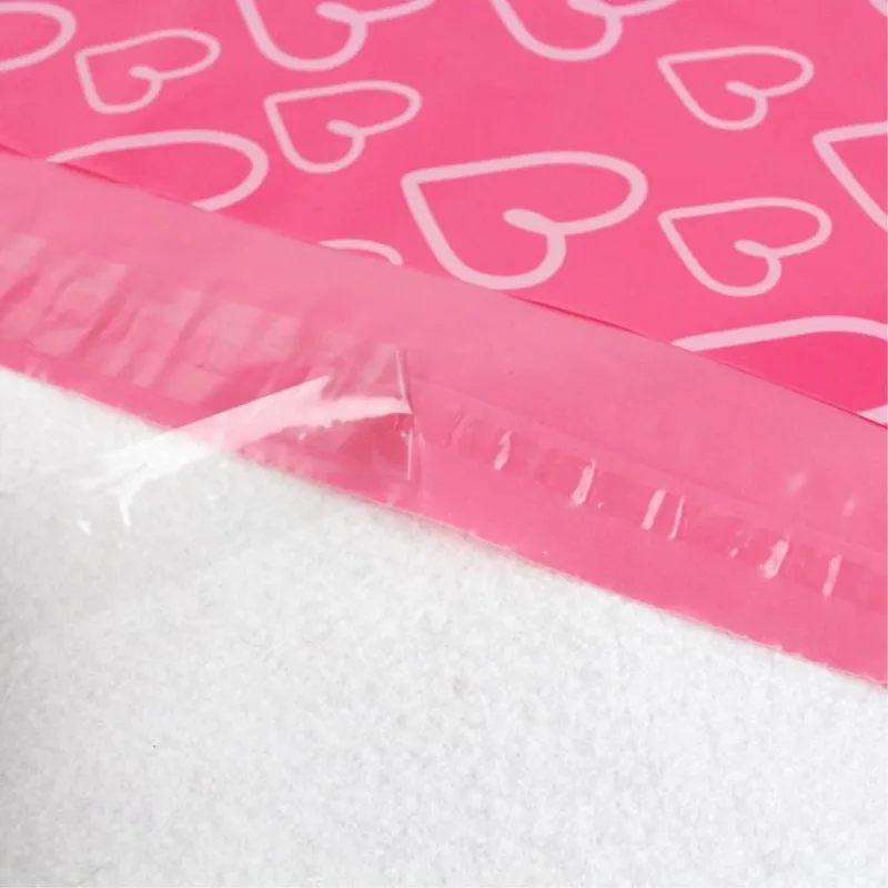 10Pcs Self-adhesive Post Mailing Envelope Pouches Pink Heart-shaped  Watertight Clothes Storage Bag Size 28*38+4cm