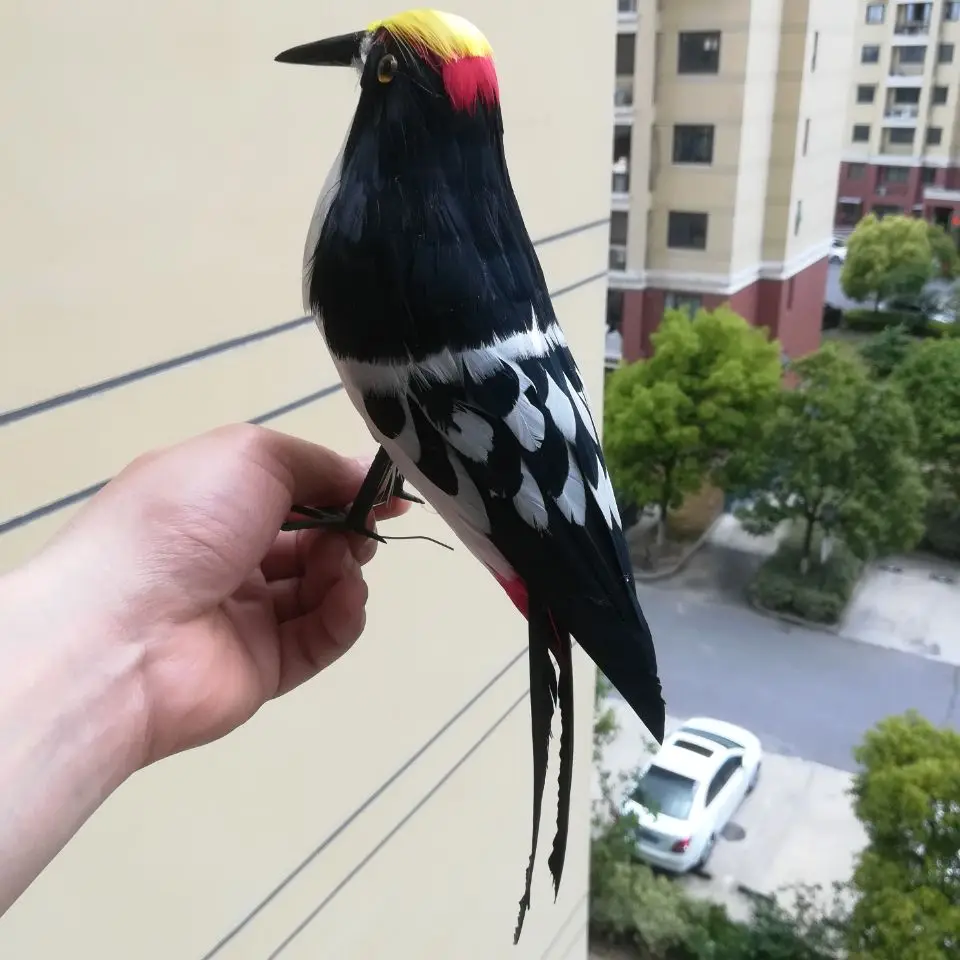 Plumas de pájaro de la vida real, modelo de pájaro carpintero grande de 30cm, peacker de madera, decoración de jardín, utilería de filmación, juguete de regalo h1450