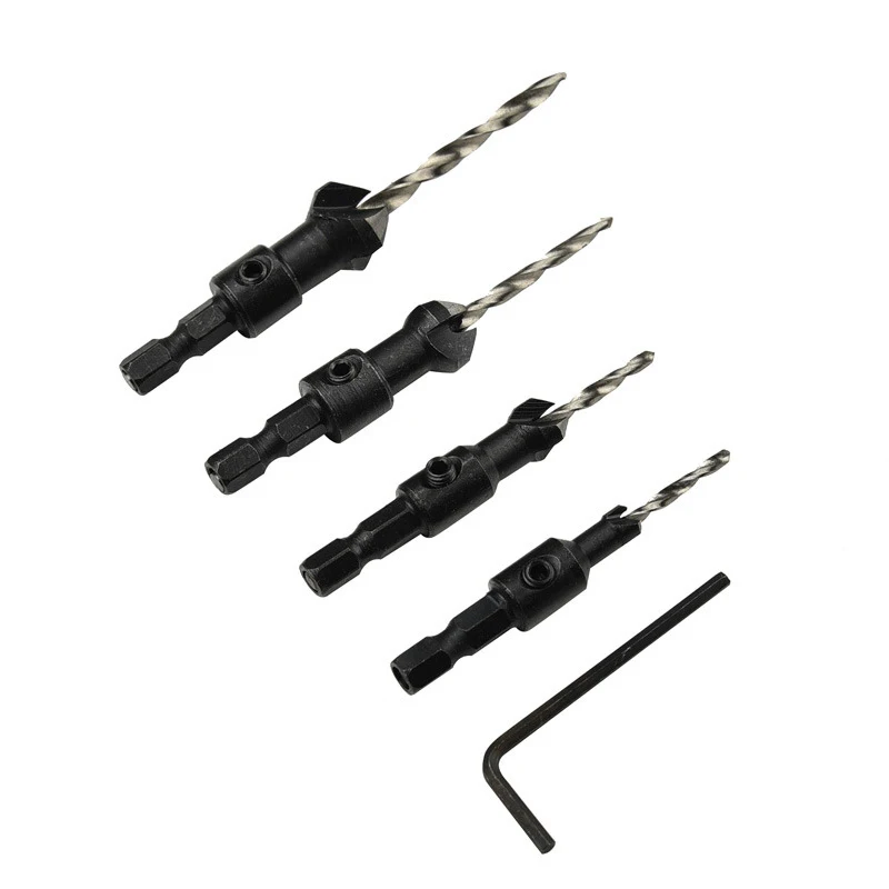 4 sztuk/zestaw stożek otwór odwrócony wiertarka kątowa 1/4 "uchwyt sześciokątny otwór wiertła tonący wiertło rozwiercające Bit otwieracz do drewna