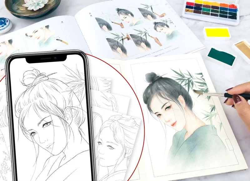 Imagem -03 - Chinese Ancient Beauty Aquarela Coloring Book Beautiful Girl Line Drawing Art Painting Tutorial Books