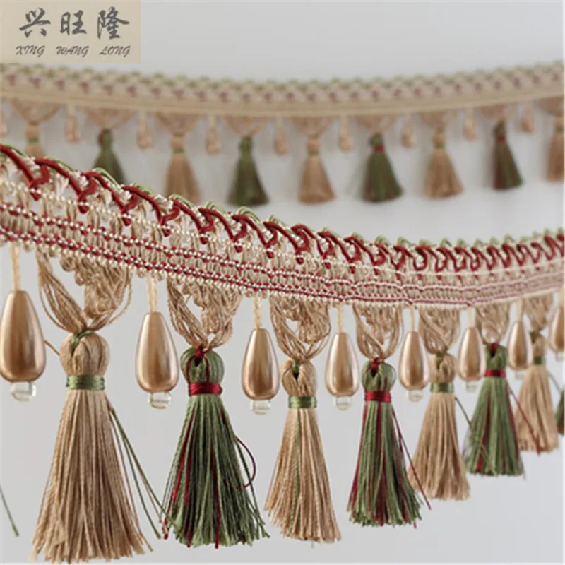 XWL 6M/Lot Pearl Beads Curtain Lace Accessories Tassel Fringes Trim Ribbon DIY Sofa Cloth Edge Decorative Supplies Home Decor