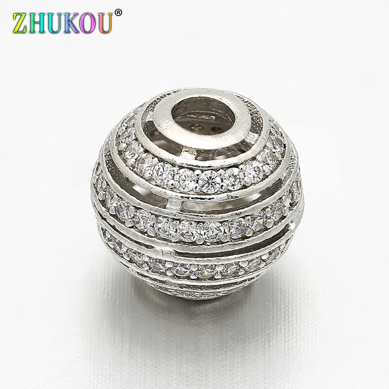 10mm/11mm Brass Cubic Zirconia Round Ball Spacer Beads DIY Jewelry Bracelet Necklace Making, Model: VZ25/28