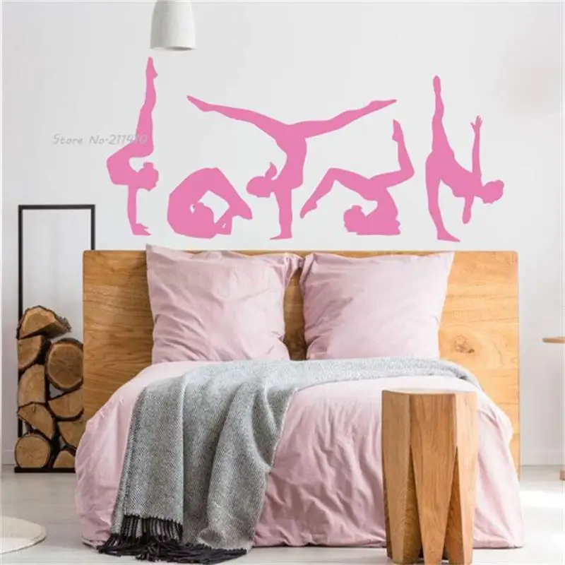 Silhouette Gymnastic Wall Decal For Teen's Bedroom Acrobatic Balance Beam Combination Floor Exercise Girl's Vinyl Decor YT1060