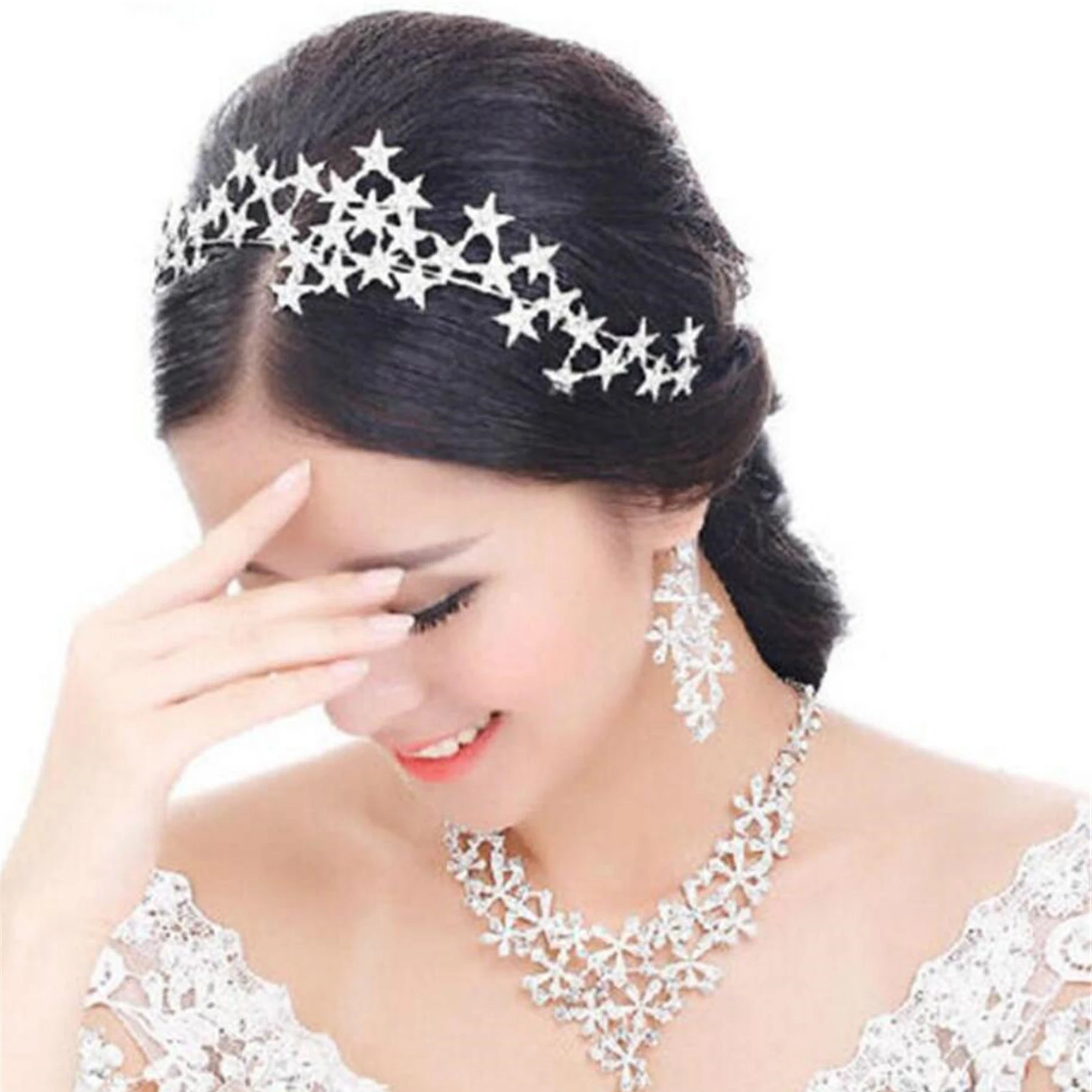 Crystal Star Tiara Crown Wedding Bridal Rhinestones Crown Headband Bride Headdress Headpiece Women Girl Hair Jewelry Accessories