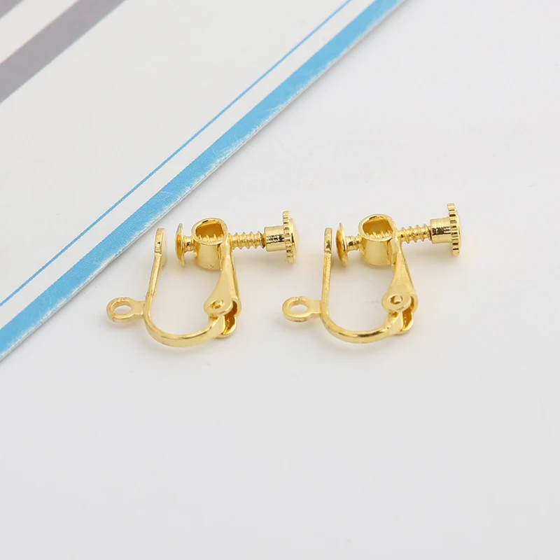 6pcs 15x15mm Screw Ear Clip Earring Settings 8mm Cabochon Base Blank Bezel Fit DIY Ear Jewelry Making