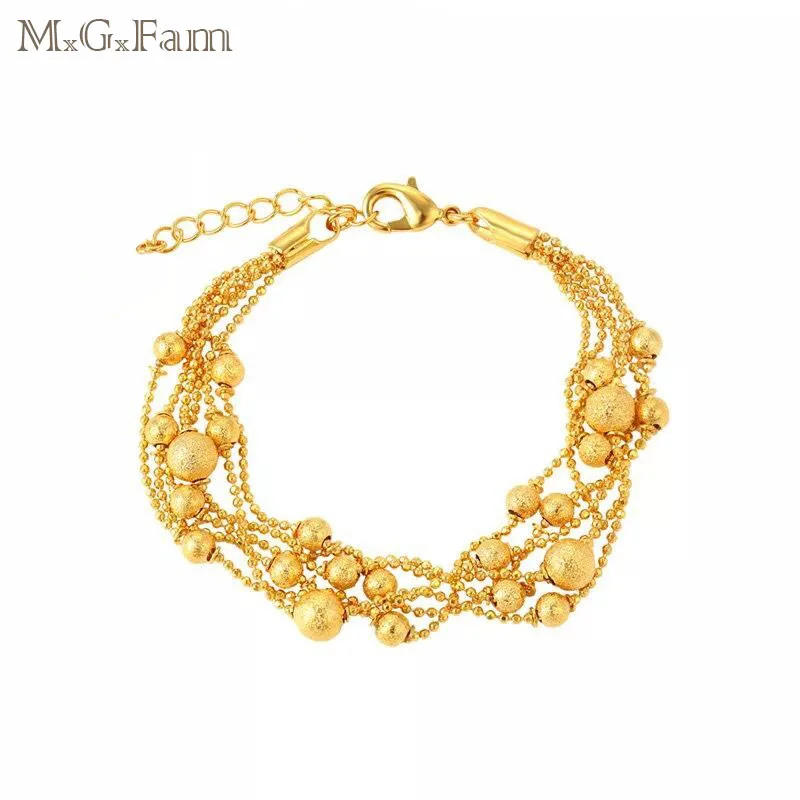 MGFam (20cm*6mm) Bracelet (3/6 line) Round Beads Women's Fashion Original Designs Pure Gold Color Allergy Free