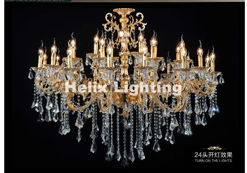 European-style Golden Classic Crystal Chandelier Light Golden Alloy Crystal Lighting With 24 Arms D120cm LED AC 100% Guaranteed